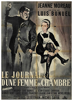 Diario de una doncella (1964). Título original: Le journal d'une femme de chambre (original title). Director: Luis Buñuel. Autores: (basado en novela de) Octave Mirbeau, Luis Buñuel (adaptación).